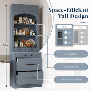 English Elm Topmax 83.7" Modern Gray Kitchen Pantry With Faux Marble Top & 5 Drawer Storage Solution N717P221575E-GIGA