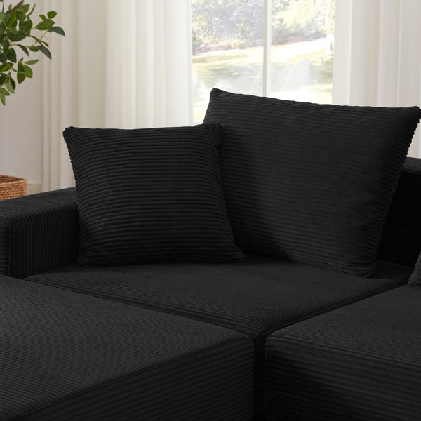English Elm Modular Cloud Sectional Corduroy Sofa Deep Seat Comfort for Flexible Living Spaces Black W3396P435275