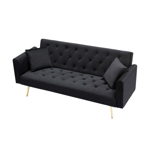 English Elm 71-inch Velvet Foldable Sofa Bed for Two, Retro American Style, Gold Legs, 600LB Capacity, Compact W1658P321766