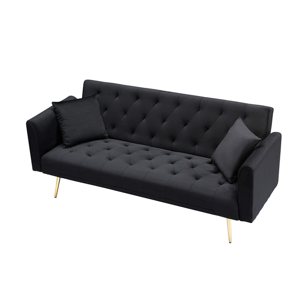 English Elm 71-inch Velvet Foldable Sofa Bed for Two, Retro American Style, Gold Legs, 600LB Capacity, Compact W1658P321766
