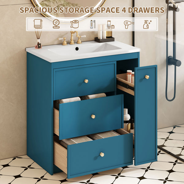 English Elm 30'' Modern Bathroom Vanity With Ceramic Sink, Durable Blue Finish & Ample Storage For Essentials N710P228374C