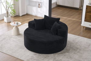 English Elm Accent Round Swivel Lounge Chair Corduroy Upholstered Oversized Seat for Bedroom or Living Room Black W1752P422109