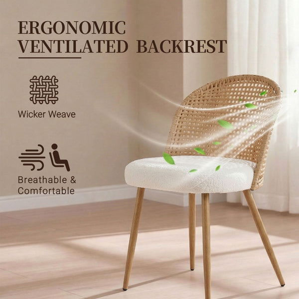 English Elm Solid Wood Extendable Dining Set with Woven Rattan Chairs Bohemian Organic Style W3590S00016