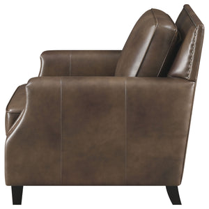 English Elm Gunderson Brown Sugar Top-Grain Leather Arm Chair with Hammered Brass Nailhead Trim, Espresso Feet (35x35.5x38) B062P340745