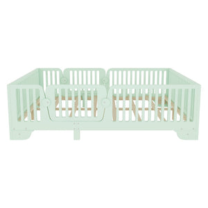 English Elm Full Size Montessori Floor Bed with Safety Fence Mdf Frame for Kids Bedroom W2593P381119