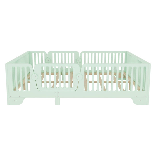 English Elm Full Size Montessori Floor Bed with Safety Fence Mdf Frame for Kids Bedroom W2593P381119