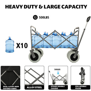 English Elm Beach Utility Wagon Heavy Duty Steel Frame All Terrain Pneumatic Tires Folding Hauler W2932P253147