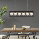 INK+IVY Helena Industrial 6-Light Frosted Glass Globe Linear Chandelier II150-0122 Antique Brass/Black