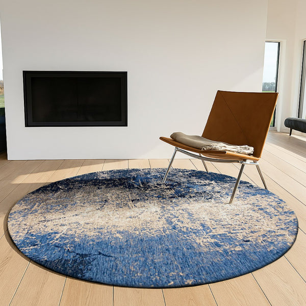 Louis de Poortere Mad Men Cracks Collection Textured Area Rug Geological Motif for Modern Living Spaces Abyss Blue 9'6 x 9'6 120125