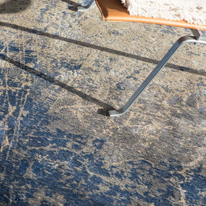Louis de Poortere Mad Men Cracks Collection Textured Area Rug Geological Motif for Modern Living Spaces Abyss Blue 9'6 x 9'6 120125
