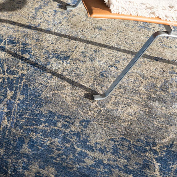 Louis de Poortere Mad Men Cracks Collection Textured Area Rug Geological Motif for Modern Living Spaces Abyss Blue 9'6 x 9'6 120125