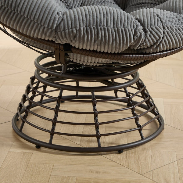 English Elm Comfortable Papasan Swivel Chair Pe Rattan Bowl Seat with Plush Corduroy Cushion W640P443552