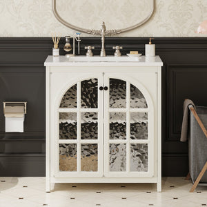 English Elm Christopher Knight Home® - 30 Inches Vintage Rustic Bathroom Vanity With Ceramic Sink, Soft-Close Doors & Antique Bronze Pulls N817P299512W