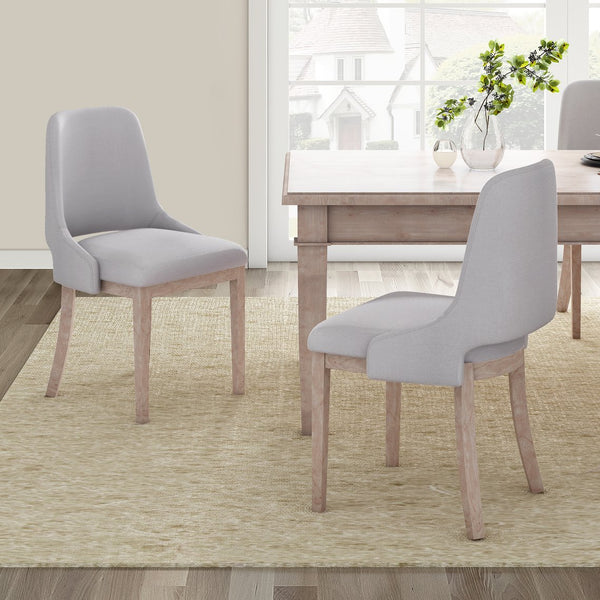 English Elm Wooden Linen Upholstered Dining Chairs Set of 2 — Sturdy Rubber Wood Frame, 300lb Capacity, Farmhouse Appeal Beige+Natural N842P300893A