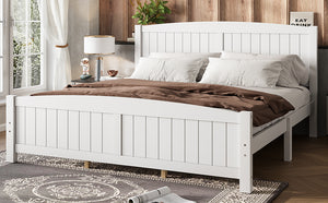 English Elm King Solid Wood Platform Bed with Slatted Support, Modern White Finish, No Box Spring Needed, Sturdy Design Light White W1580P374314
