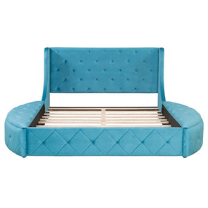 English Elm Upholstered Queen Platform Bed Velvet Wingback Storage Drawer with Side Stools LP100815AAC