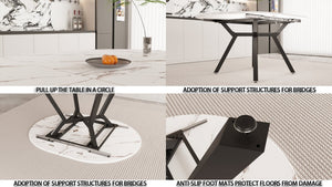 English Elm 47-63" Expandable Round Dining Set Mdf White Top Faux Leather Chairs for 6 Grey+White W3732S00064