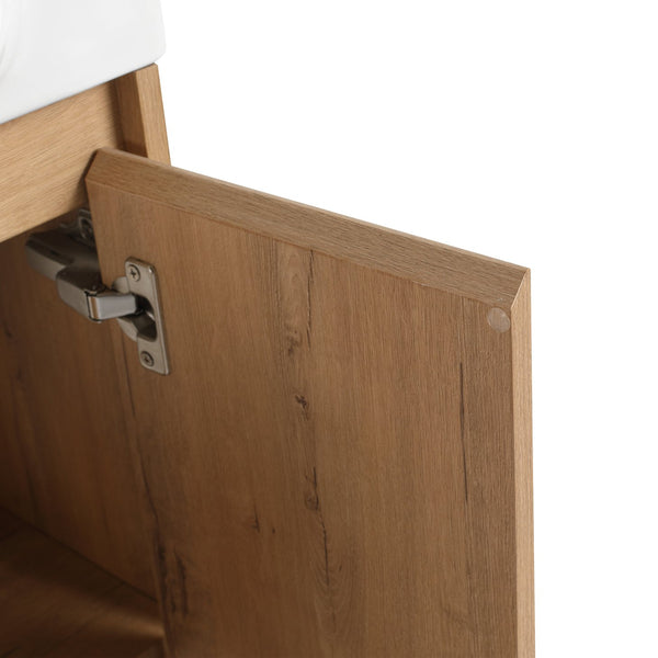English Elm 23" Freestanding Bathroom Vanity with Ceramic Vessel Sink, Soft-Close Doors, Adjustable Shelf Storage Imitative Oak W999P206106
