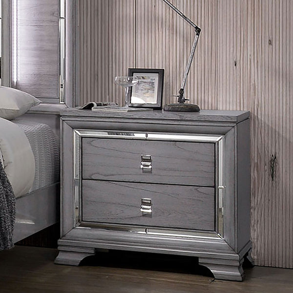 English Elm Contemporary Light Gray Nightstand with Mirror Trim, Solid Wood Dovetail Drawers, Felt-Lined Top —30x17.5x29.5" B011P406251