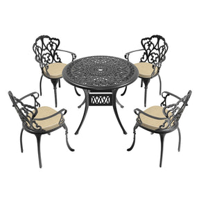 English Elm 5-piece Cast Aluminum Outdoor Dining Set with Relief Carved Frame and All-weather Cushions W1710S00545