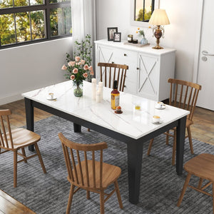 English Elm Dining Table Extendable Woodgrain Melamine Top Seats up to Ten Open Plan Kitchen White Line W331S00209