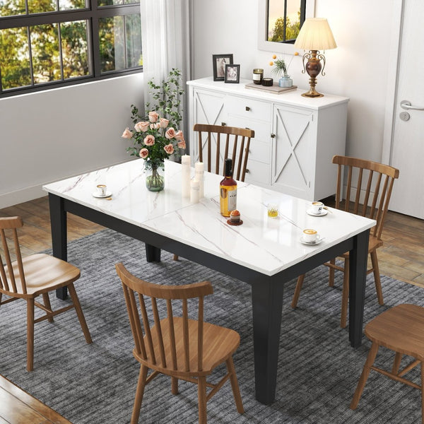 English Elm Dining Table Extendable Woodgrain Melamine Top Seats up to Ten Open Plan Kitchen White Line W331S00209