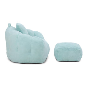 English Elm Giant Foam-Filled Bean Bag Chair with Footstool, Shell-Shaped Faux Fur Sofa for Gaming Reading уют Light Blue W2677P306795