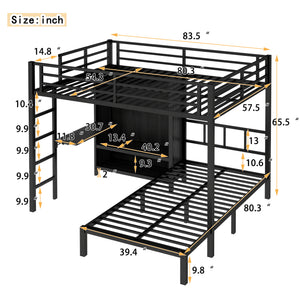 English Elm Full Xl Over Twin Metal Bunk Bed With Foldable Desk, Led Closet & Noise Reduction - Space Saver! W1580S00113