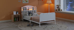 English Elm Twin Solid Wood Platform Bed with Guardrail for Kids, Low-Profile Sturdy Pine Frame, Safe Sleep Solution White 45.87 L x 17.72 W x 11.22 H W2593P337454