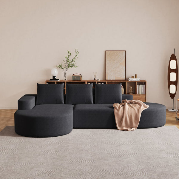 English Elm Modern Curved Chenille Sectional Sofa Set - L-Shaped Couch With 3 Pillows For Ultimate Comfort W834S00453