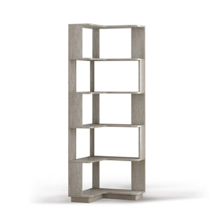 English Elm 6 Tier Freestanding L-Shaped Corner Bookshelf with Anti-Tip, Rounded Corners, 3D Wood Grain Finish Light Gray W2899P372517