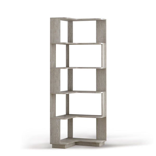 English Elm 6 Tier Freestanding L-Shaped Corner Bookshelf with Anti-Tip, Rounded Corners, 3D Wood Grain Finish Light Gray W2899P372517