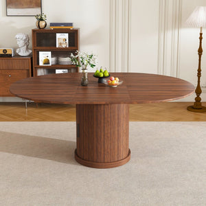 English Elm 47 Inch Extendable Round Dining Table Walnut Finish Seats 8 with Wire Grid Shelf W2700P385519