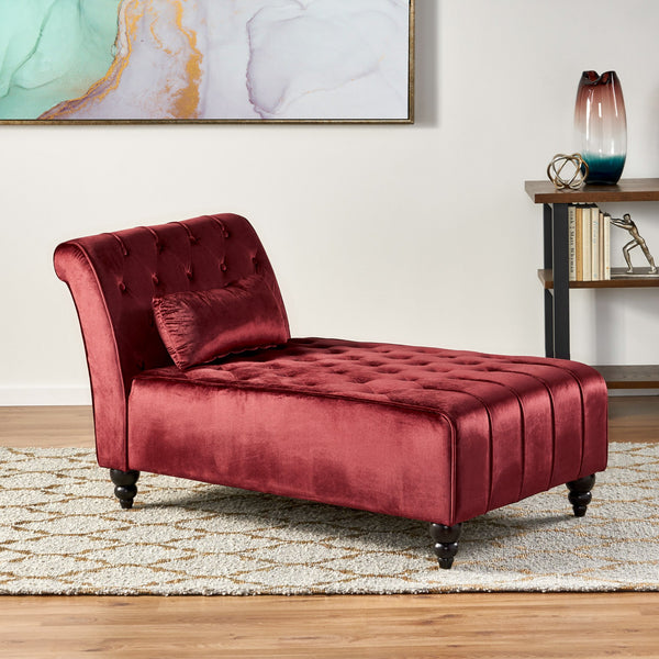 English Elm Christopher Knight Home® - TUFTED Chaise Lounge Garnet Velvet Upholstery - Plush 100% Polyester Seating, Birch Legs, Luxe Comfort 60129.00NVLTGARN