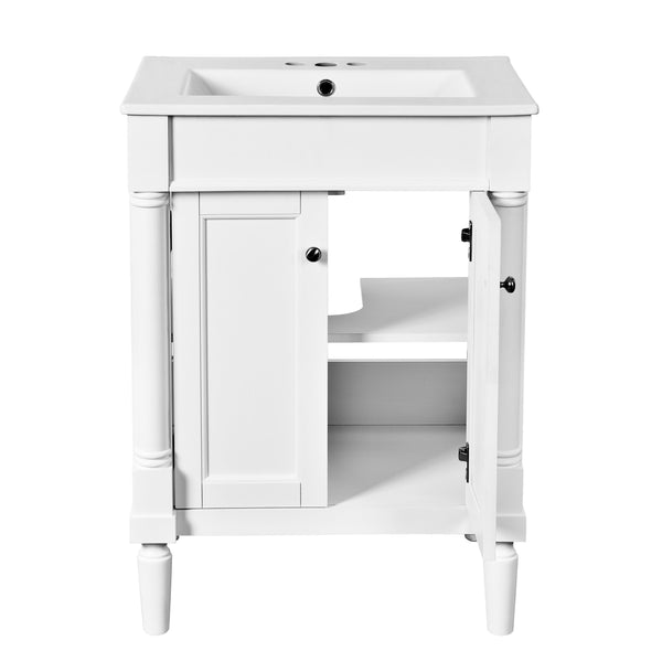 English Elm 24'' Modern Bathroom Vanity with Ceramic Basin, Solid Wood Frame, Soft-Close Doors, Ample Storage White N710P190503K
