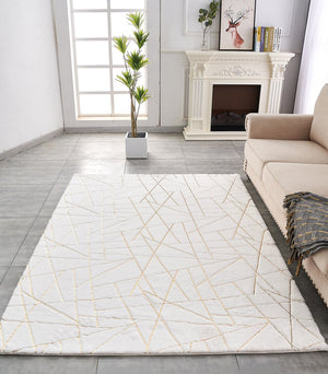 English Elm Luxury Faux Fur Area Rug In White With Gold Accents – Soft, Machine Washable, And Stylish Design B030P233685