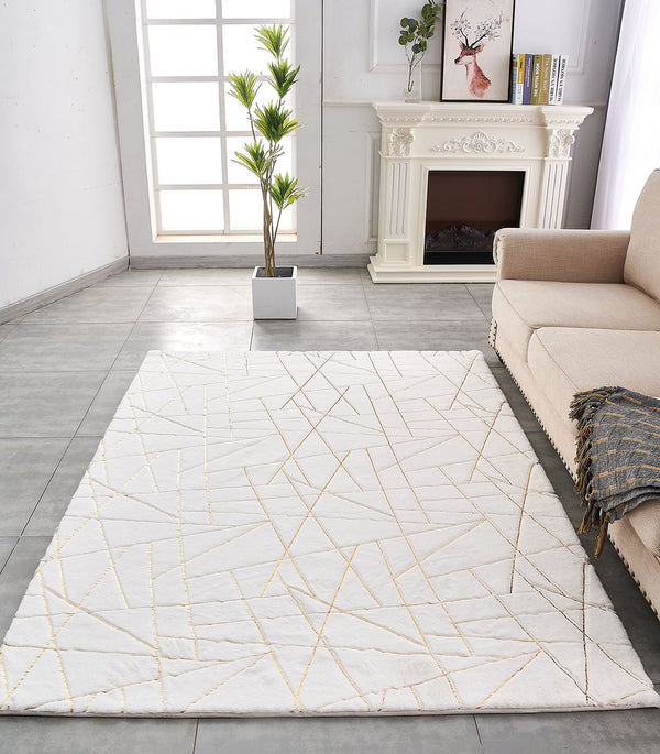 English Elm Luxury Faux Fur Area Rug In White With Gold Accents – Soft, Machine Washable, And Stylish Design B030P233685