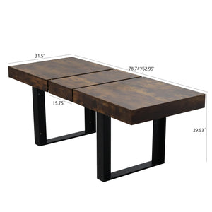 English Elm Extendable Faux Marble Dining Table with V-Legs — Sleek Expandable Conference & Kitchen Centerpiece for 6–10 Deep Rustic Brown W1347S00002