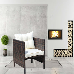 English Elm Liberatore Wicker Dining Chair with Removable Beige Cushions, PE Rattan Steel Frame, Water Resistant W209P180146