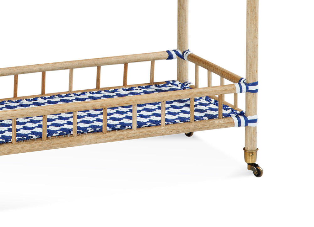 Basset Mirror Ventana Bar Cart - Coastal Bistro Style With Rattan Finish, Multi-shelf Storage & Rolling Casters Blue Rattan,Pu 8630-lr-471