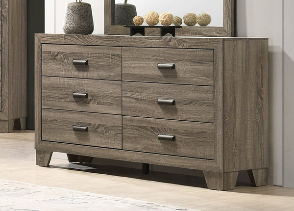 English Elm 1pc Transitional 6-Drawer Dresser with Center Glide Rustic-Washed Finish Spacious Bedroom Storage Cabinet Gray 18.9 L x 61.22 W x 32.1 H B011P375268