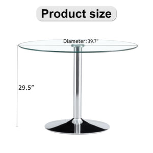 English Elm A Round Tempered Glass Dining Table with Silver Legs Seats Six in Modern Style W1151S03483