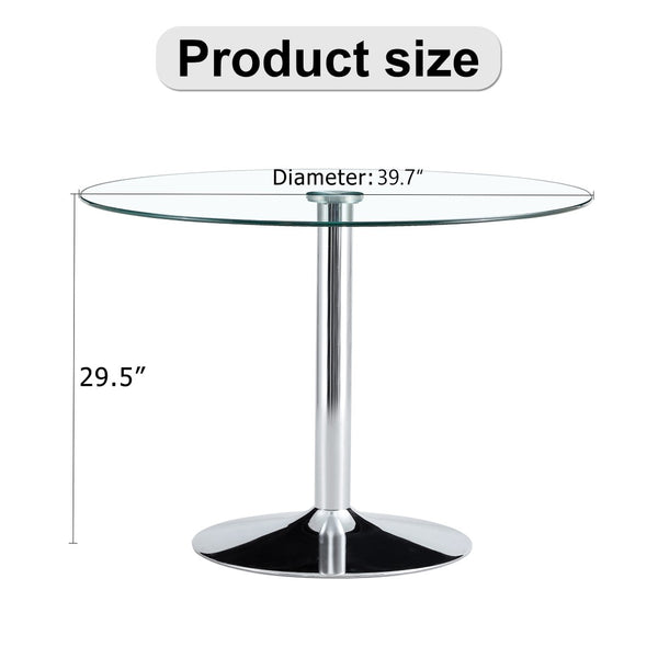 English Elm A Round Tempered Glass Dining Table with Silver Legs Seats Six in Modern Style W1151S03483