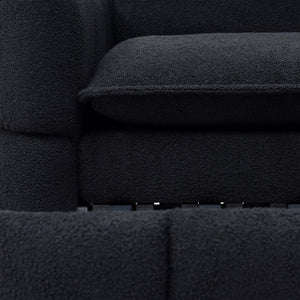 English Elm Sleeper 3-in-1 Pull-Out Couch Bed with Teddy Chaise, Breathable Fabric, Supportive Cushions for Small Spaces Black W1117P253964