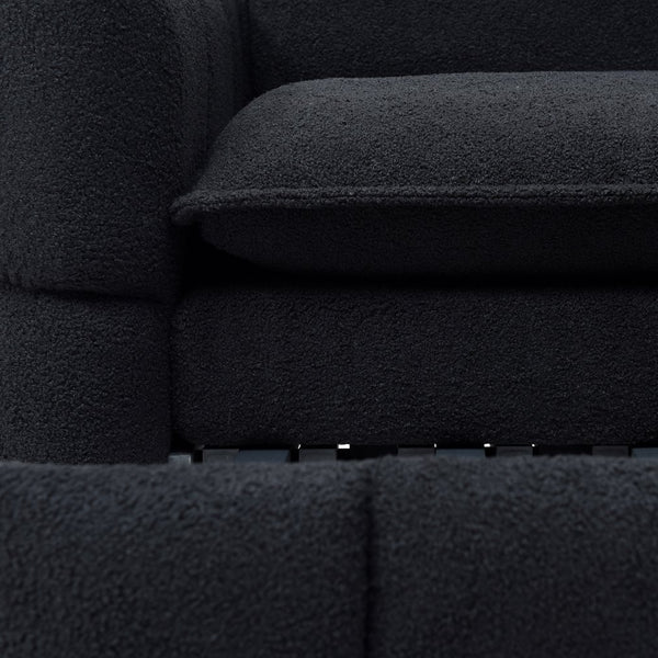 English Elm Sleeper 3-in-1 Pull-Out Couch Bed with Teddy Chaise, Breathable Fabric, Supportive Cushions for Small Spaces Black W1117P253964