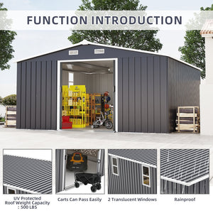English Elm Campcraft 10x12 Ft Steel Outdoor Storage Shed with Daylight Windows and Weather Resistant Build Dark Gray W1598S00031