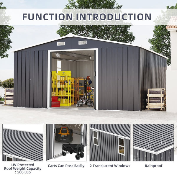 English Elm Campcraft 10x12 Ft Steel Outdoor Storage Shed with Daylight Windows and Weather Resistant Build Dark Gray W1598S00031