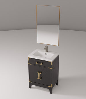 English Elm Black Oak Single Bath Vanity Set With Acrylic Countertop, Mirror & Faucet - Compact & Stylish Design B2731S02215