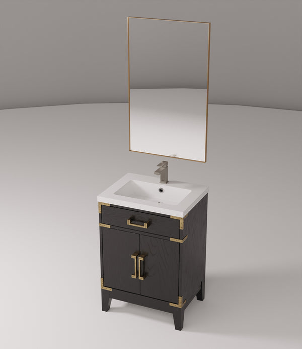 English Elm Black Oak Single Bath Vanity Set With Acrylic Countertop, Mirror & Faucet - Compact & Stylish Design B2731S02215