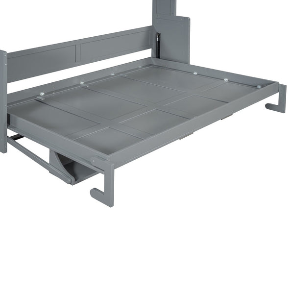 English Elm Queen Murphy Bed With Hydraulic Lift & Foldable Desk - Stylish Space-Saving Solution In Gray N820S10033E-GIGA